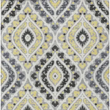 8' X 10' Gray Silver And Charcoal Floral Washable Indoor Outdoor Area Rug