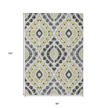 8' X 10' Gray Silver And Charcoal Floral Washable Indoor Outdoor Area Rug
