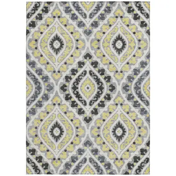 10' X 14' Gray Silver And Charcoal Floral Washable Indoor Outdoor Area Rug
