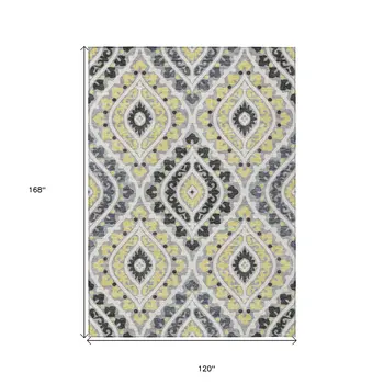 10' X 14' Gray Silver And Charcoal Floral Washable Indoor Outdoor Area Rug