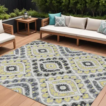10' X 14' Gray Silver And Charcoal Floral Washable Indoor Outdoor Area Rug