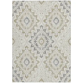 3' X 5' Ivory Beige And Gray Floral Washable Indoor Outdoor Area Rug