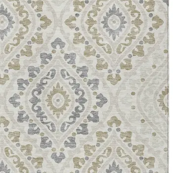 5' X 8' Ivory Beige And Gray Floral Washable Indoor Outdoor Area Rug