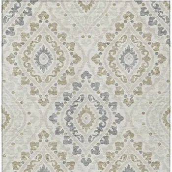 8' X 10' Ivory Beige And Gray Floral Washable Indoor Outdoor Area Rug