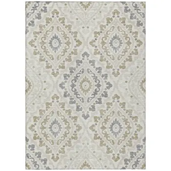 8' X 10' Ivory Beige And Gray Floral Washable Indoor Outdoor Area Rug