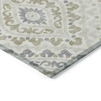 8' X 10' Ivory Beige And Gray Floral Washable Indoor Outdoor Area Rug
