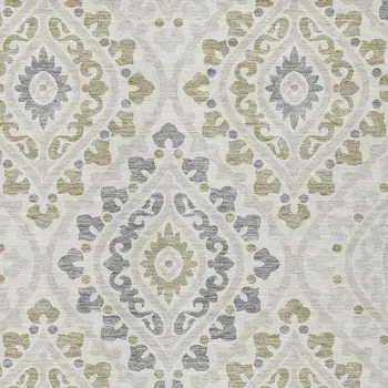 8' X 10' Ivory Beige And Gray Floral Washable Indoor Outdoor Area Rug