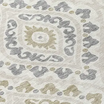 8' X 10' Ivory Beige And Gray Floral Washable Indoor Outdoor Area Rug