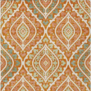 5' X 8' Orange Peach And Ivory Floral Washable Indoor Outdoor Area Rug