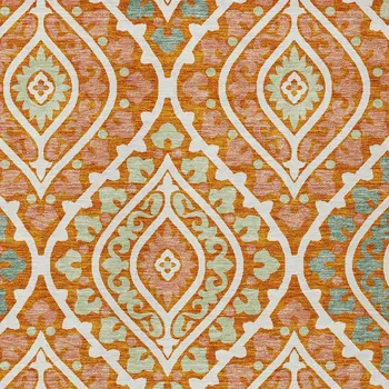 5' X 8' Orange Peach And Ivory Floral Washable Indoor Outdoor Area Rug