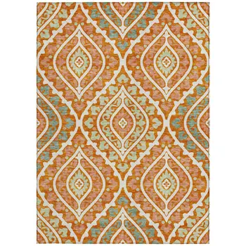 8' X 10' Orange Peach And Ivory Floral Washable Indoor Outdoor Area Rug