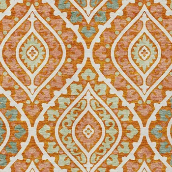 10' X 14' Orange Peach And Ivory Floral Washable Indoor Outdoor Area Rug