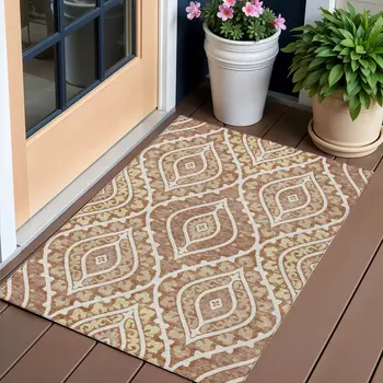 3' X 5' Orange Gold And Ivory Floral Washable Indoor Outdoor Area Rug