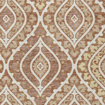 8' X 10' Orange Gold And Ivory Floral Washable Indoor Outdoor Area Rug