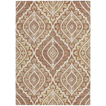 9' X 12' Orange Gold And Ivory Floral Washable Indoor Outdoor Area Rug