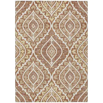9' X 12' Orange Gold And Ivory Floral Washable Indoor Outdoor Area Rug