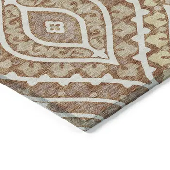 9' X 12' Orange Gold And Ivory Floral Washable Indoor Outdoor Area Rug