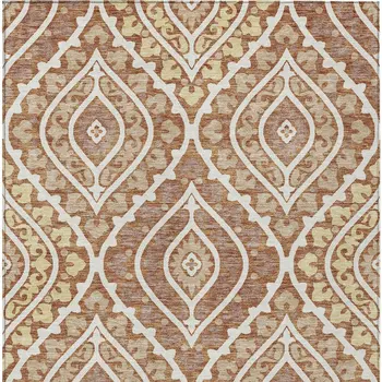 9' X 12' Orange Gold And Ivory Floral Washable Indoor Outdoor Area Rug