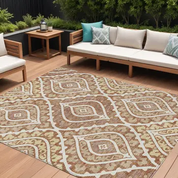 10' X 14' Orange Gold And Ivory Floral Washable Indoor Outdoor Area Rug