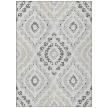 3' X 5' Silver Gray And Ivory Floral Washable Indoor Outdoor Area Rug