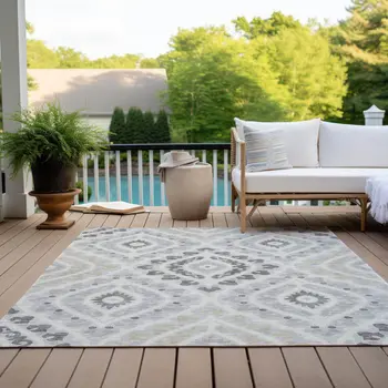 3' X 5' Silver Gray And Ivory Floral Washable Indoor Outdoor Area Rug