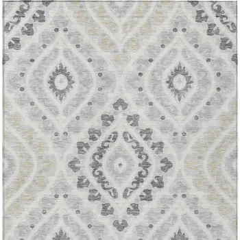 5' X 8' Silver Gray And Ivory Floral Washable Indoor Outdoor Area Rug