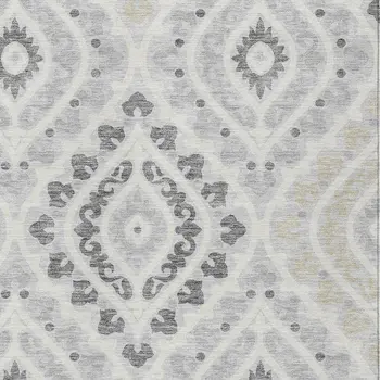 5' X 8' Silver Gray And Ivory Floral Washable Indoor Outdoor Area Rug