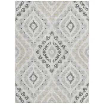 9' X 12' Silver Gray And Ivory Floral Washable Indoor Outdoor Area Rug