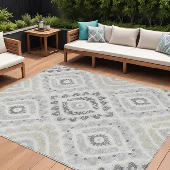 10' X 14' Silver Gray And Ivory Floral Washable Indoor Outdoor Area Rug