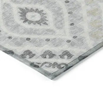 10' X 14' Silver Gray And Ivory Floral Washable Indoor Outdoor Area Rug