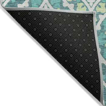 10' X 14' Teal Blue Ivory And Artichoke Green Floral Washable Indoor Outdoor Area Rug