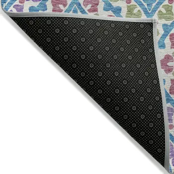 5' X 8' White Artichoke Green And Purple Floral Washable Indoor Outdoor Area Rug