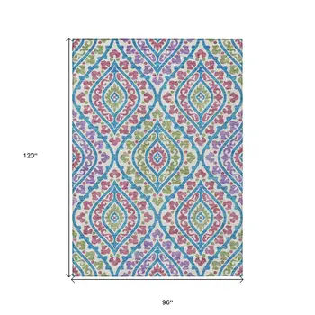 8' X 10' White Artichoke Green And Purple Floral Washable Indoor Outdoor Area Rug