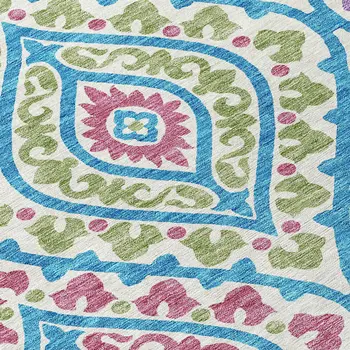 9' X 12' White Artichoke Green And Purple Floral Washable Indoor Outdoor Area Rug