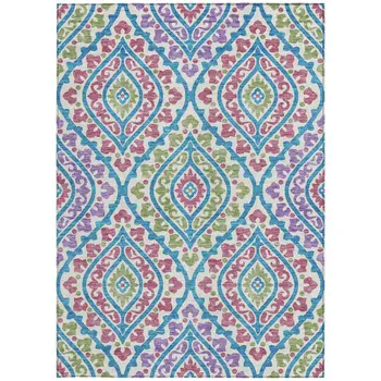 10' X 14' White Artichoke Green And Purple Floral Washable Indoor Outdoor Area Rug