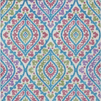 10' X 14' White Artichoke Green And Purple Floral Washable Indoor Outdoor Area Rug