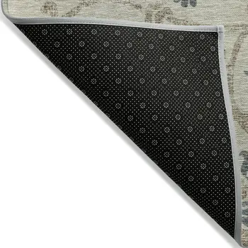 5' X 8' Beige Tan And Blue Floral Washable Indoor Outdoor Area Rug