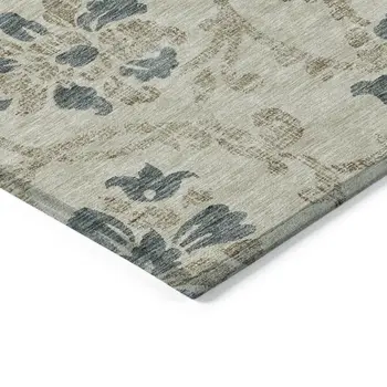 5' X 8' Beige Tan And Blue Floral Washable Indoor Outdoor Area Rug