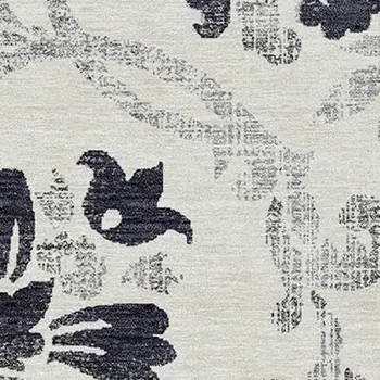 3' X 5' Black Silver And Charcoal Floral Washable Indoor Outdoor Area Rug