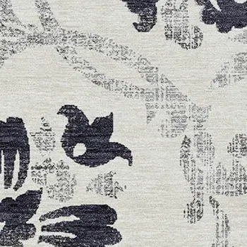 5' X 8' Black Silver And Charcoal Floral Washable Indoor Outdoor Area Rug