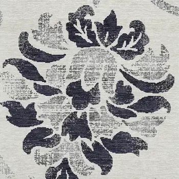 8' Black Silver And Charcoal Round Floral Washable Indoor Outdoor Area Rug