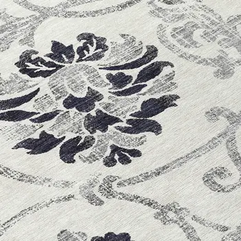 8' Black Silver And Charcoal Round Floral Washable Indoor Outdoor Area Rug