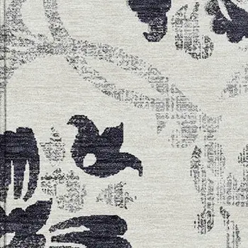 9' X 12' Black Silver And Charcoal Floral Washable Indoor Outdoor Area Rug