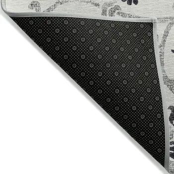 10' X 14' Black Silver And Charcoal Floral Washable Indoor Outdoor Area Rug