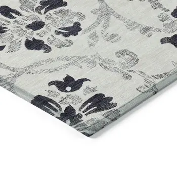 10' X 14' Black Silver And Charcoal Floral Washable Indoor Outdoor Area Rug