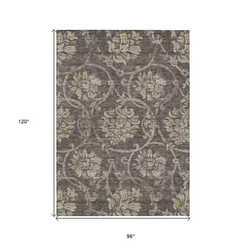 8' X 10' Brown Beige And Taupe Floral Washable Indoor Outdoor Area Rug