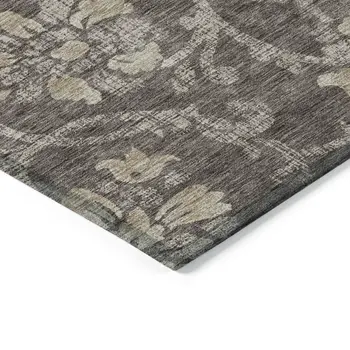 9' X 12' Brown Beige And Taupe Floral Washable Indoor Outdoor Area Rug
