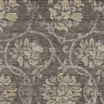 10' X 14' Brown Beige And Taupe Floral Washable Indoor Outdoor Area Rug