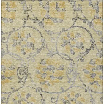 5' X 8' Gold Gray And Charcoal Floral Washable Indoor Outdoor Area Rug