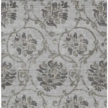 3' X 5' Gray Charcoal And Taupe Floral Washable Indoor Outdoor Area Rug